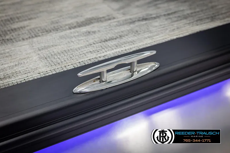 Slide: The Image of Avalon Catalina Entertainer 2025 boat cleat with blue LED lighting and textured flooring. - 49