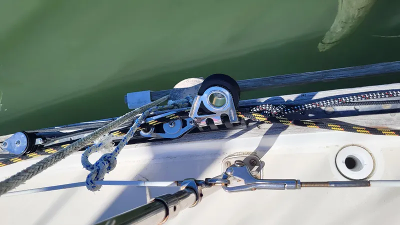 Slide: The Image of Close-up of rigging on a 1979 Pearson 365 Sloop sailboat. - 5