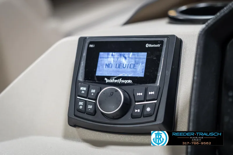 Slide: The Image of Rockford Fosgate Bluetooth stereo system in 2025 Bennington 21 SLS boat dashboard. - 30