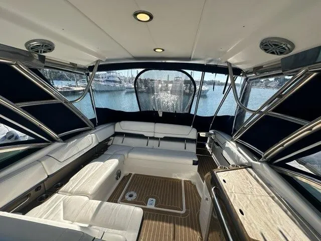 Slide: The Image of Interior of 2016 Formula 350 Sun Sport boat with spacious seating and elegant design. - 28