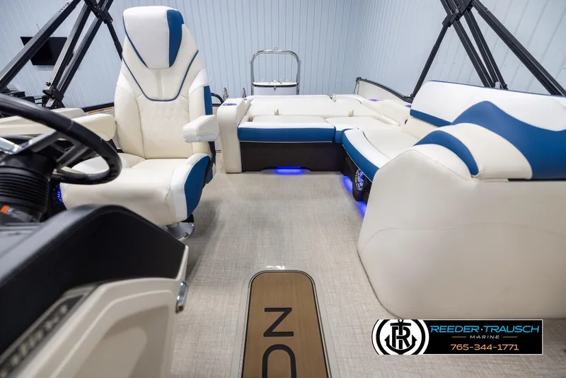 Slide: The Image of Luxurious interior of 2025 Avalon Catalina VRB pontoon boat with plush seating and modern design. - 14