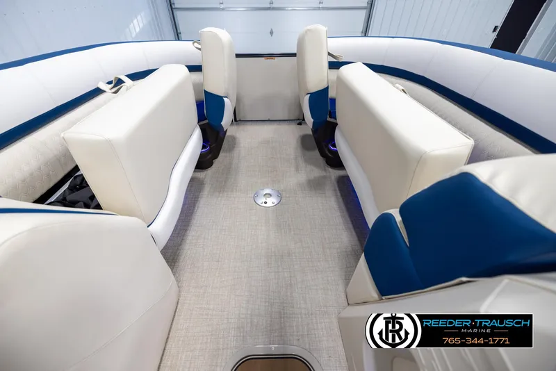 Slide: The Image of Luxurious interior of 2025 Avalon Catalina VRB boat with plush seating and modern design. - 19