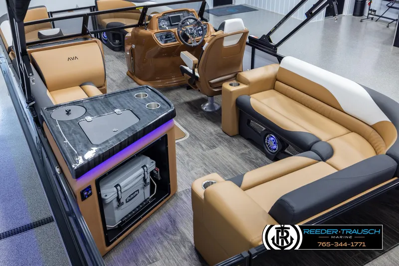 Slide: The Image of Luxurious 2025 Avalon LSZ EL boat interior with plush seating and modern amenities. - 11