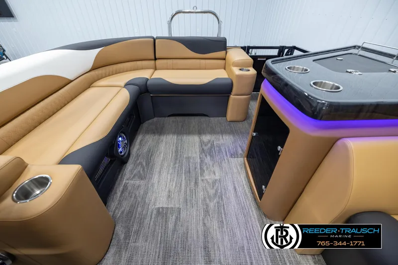Slide: The Image of Luxurious 2025 Avalon LSZ EL boat interior with plush seating and modern amenities. - 15