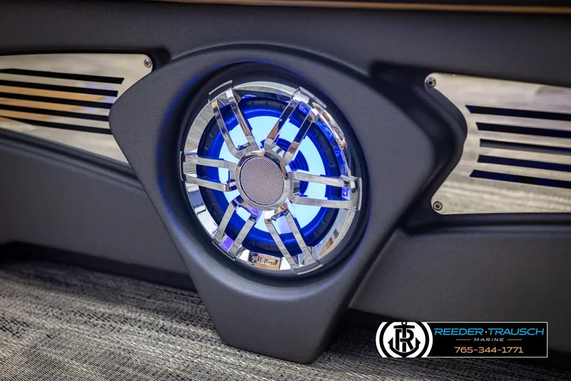 Slide: The Image of 2025 Avalon LSZ EL boat speaker with blue LED lighting. - 43