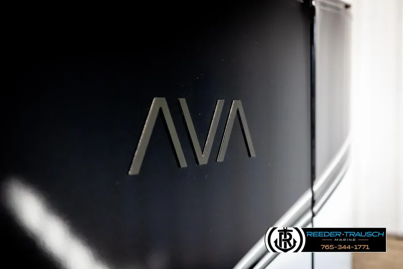 Slide: The Image of 2025 Avalon LSZ EL boat with AVA logo, sleek black design. - 46