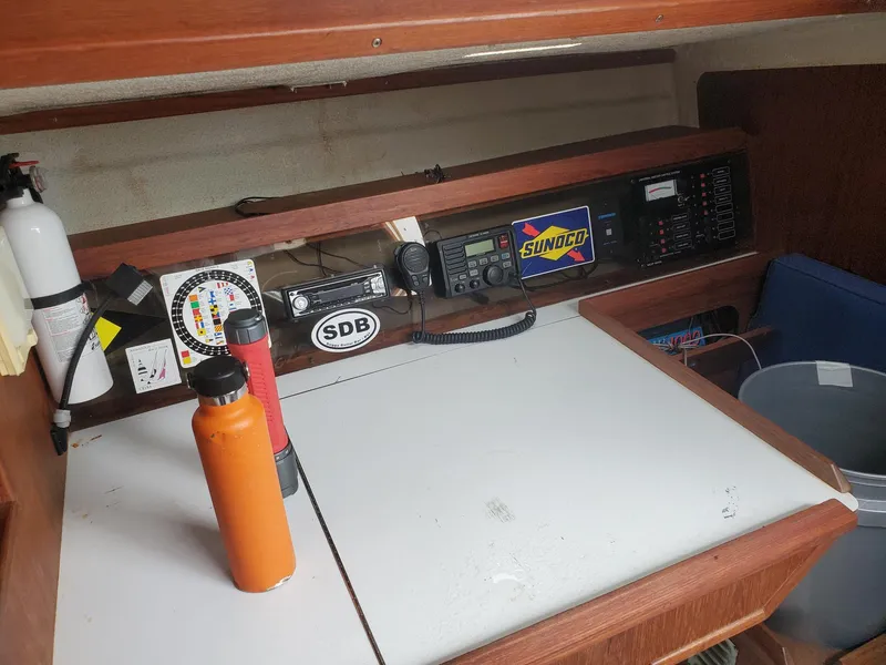 Slide: The Image of Deck of 2001 Schock 35 sailboat with rigging and winch. - 10