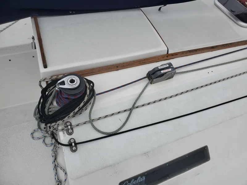 Slide: The Image of Close-up of 2001 Schock 35 sailboat rigging and mast details. - 7
