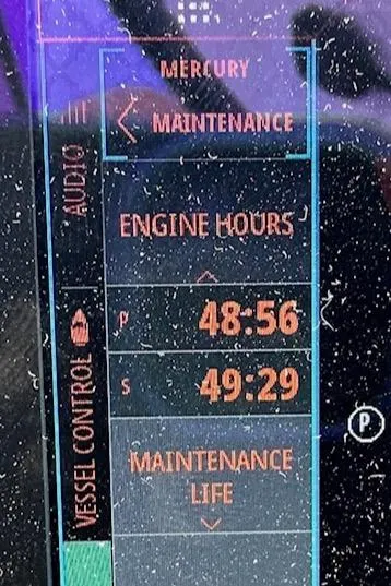 Slide: The Image of Close-up of Beneteau Antares 9 2024 engine hours display showing maintenance details. - 20