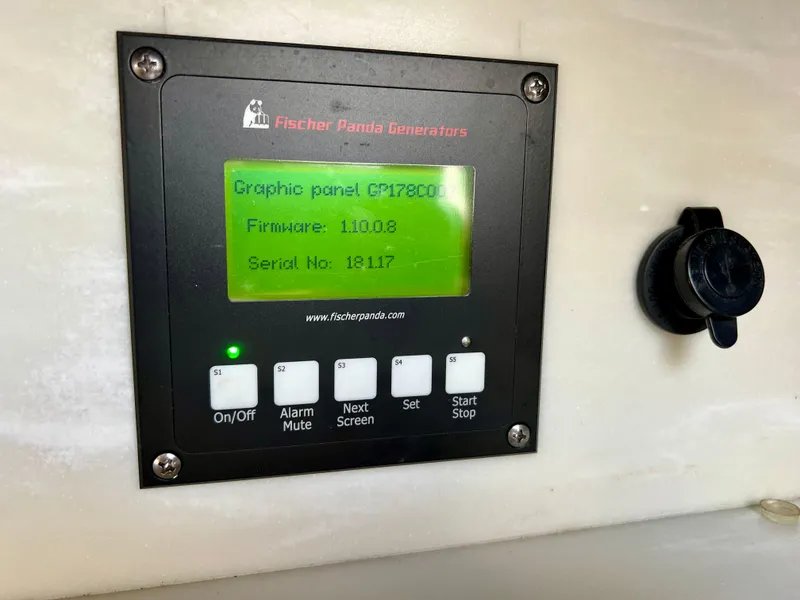 Slide: The Image of Fischer Panda generator control panel on 2018 Intrepid 407 Cuddy boat. - 32