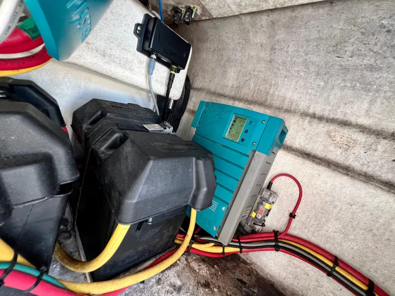 Slide: The Image of 2018 Intrepid 407 Cuddy boat electrical system with battery and wiring. - 41