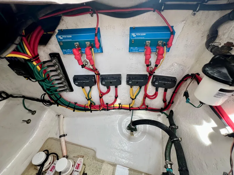 Slide: The Image of Electrical wiring setup in a 2018 Intrepid 407 Cuddy boat. - 46