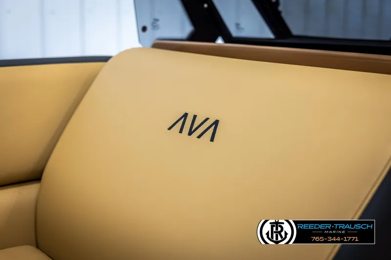 Slide: The Image of 2025 Avalon LSZ VRB boat seat with AVA logo, beige upholstery. - 40