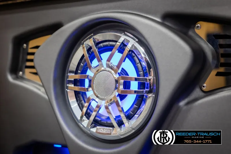 Slide: The Image of 2025 Avalon LSZ VRB speaker system with blue LED lighting. - 43