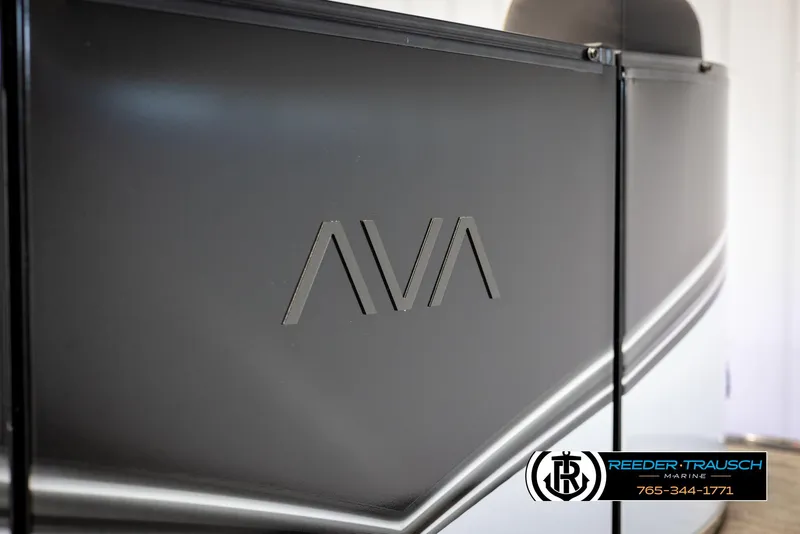 Slide: The Image of 2025 Avalon LSZ VRB boat with sleek black exterior design. - 45