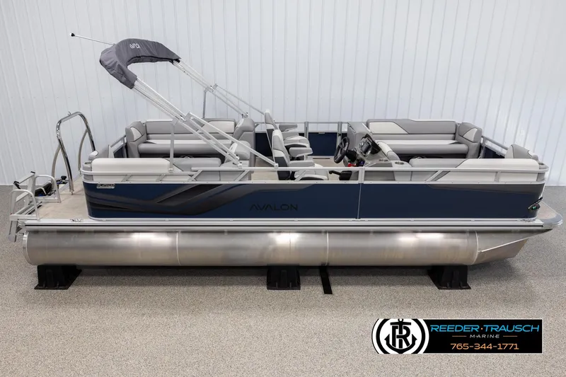 Slide: The Image of 2025 Avalon VEN QL pontoon boat with sleek design and comfortable seating. - 1