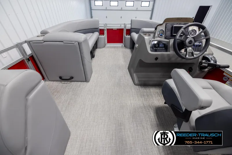 Slide: The Image of 2025 Avalon VLS QL boat interior with modern seating and steering console. - 17