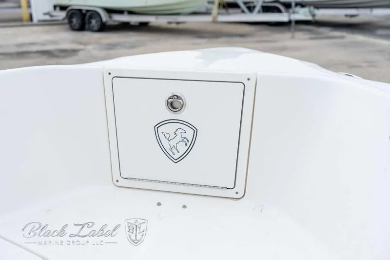 Slide: The Image of 2017 Century 2600 boat detail with logo, Black Label Marine Group branding. - 5