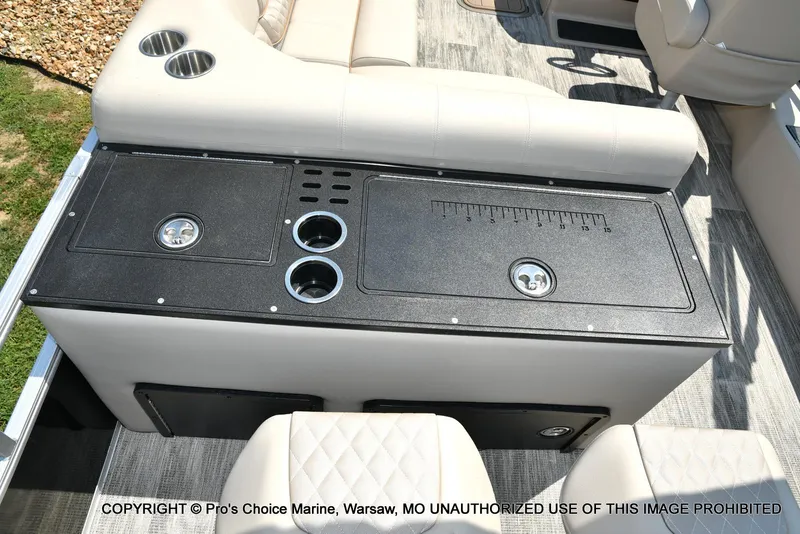 Slide: The Image of 2025 Ranger 223FC boat interior with seating and storage compartments. - 43