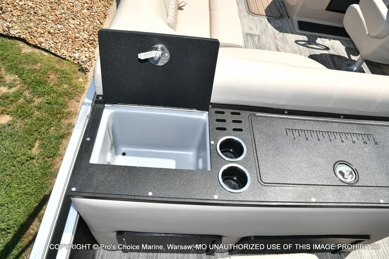 Slide: The Image of 2025 Ranger 223FC boat interior with sink and measuring board. - 46
