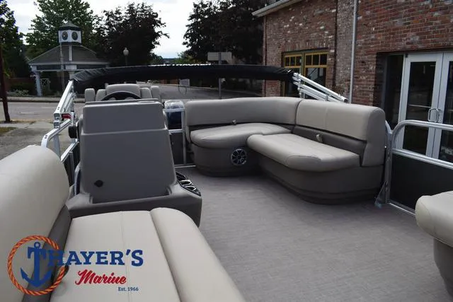 Slide: The Image of 2025 Sun Tracker PARTY BARGE® 16 DLX interior with spacious seating and modern design. - 11