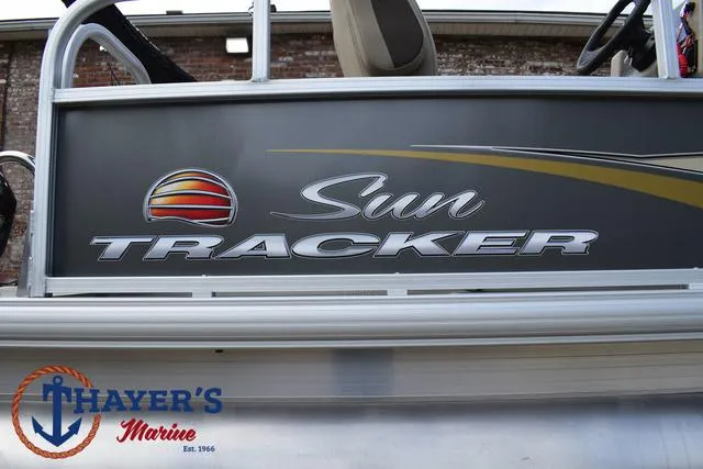 Slide: The Image of 2025 Sun Tracker PARTY BARGE® 16 DLX pontoon boat at Thayer's Marine. - 4
