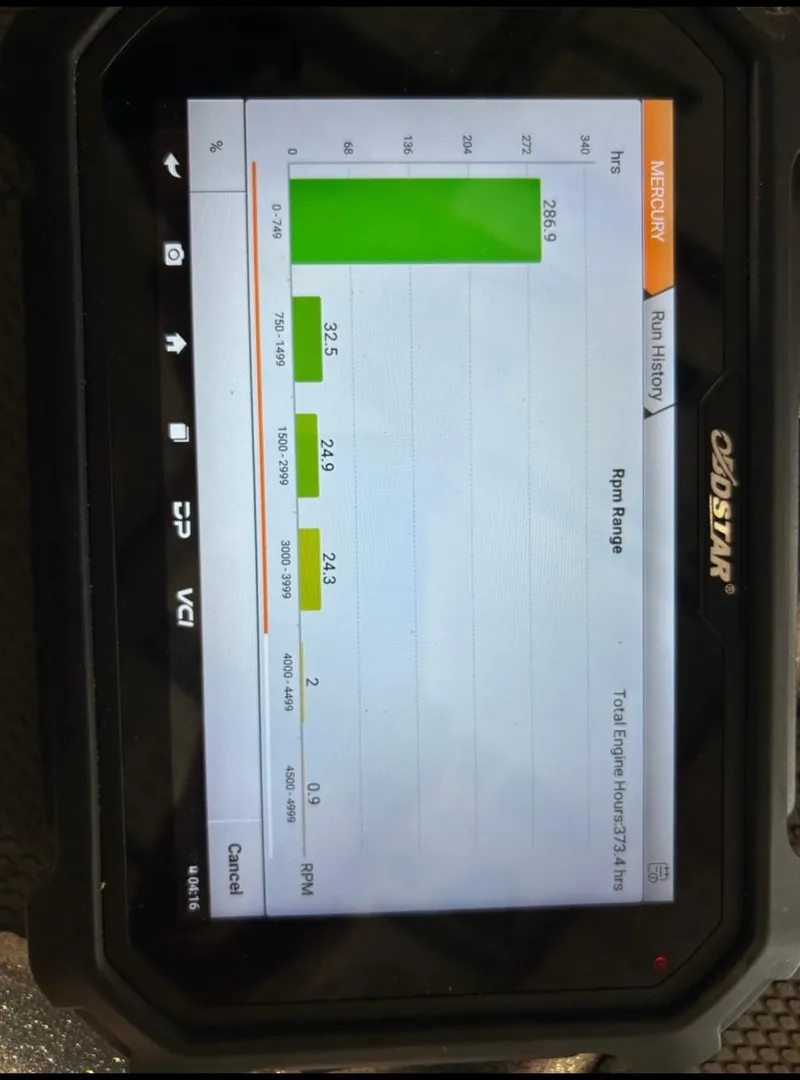 Slide: The Image of Diagnostic screen on a 2015 Phoenix 819 Pro showing engine performance data. - 63