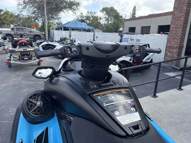 Slide: The Image of 2025 Yamaha Marine Waverunner FX SVHO in blue and black, featuring sleek design and audio system. - 10