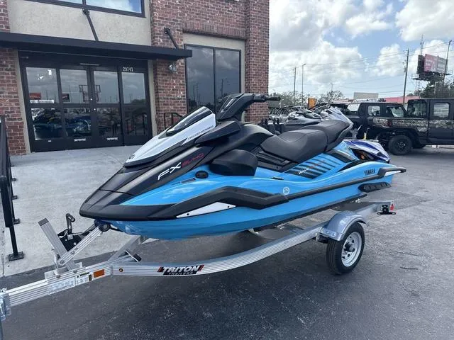 Slide: The Image of 2025 Yamaha Marine Waverunner FX SVHO in black and cyan, featuring audio system. - 5