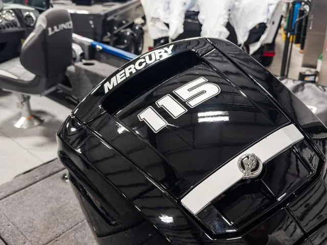 Slide: The Image of Mercury 115 engine on 2025 Lund 1775 Adventure Sport boat, interior view. - 20