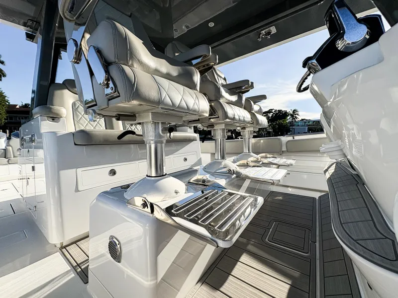 Slide: The Image of Luxury seating on 2023 HCB 53 Sueños boat, featuring sleek design and premium materials. - 27