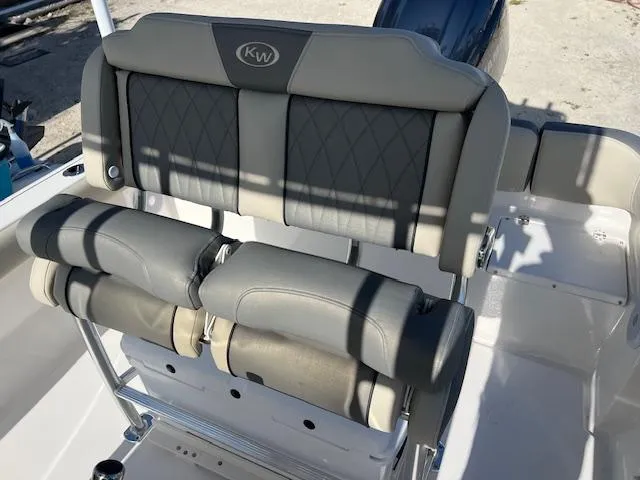 Slide: The Image of 2025 Key West 203 FS boat seating with gray upholstery and diamond stitching. - 4