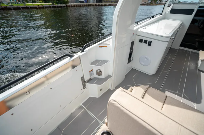 Slide: The Image of 2025 Quarken 35 Sport Tourer boat interior with sleek design and modern amenities. - 21