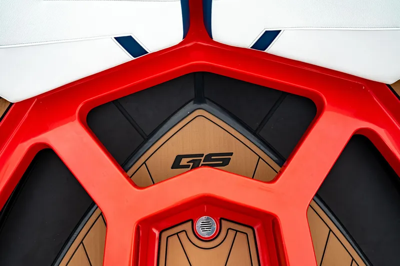 Slide: The Image of 2025 Nautique Super Air Nautique GS20 interior with red accents and GS logo. - 47