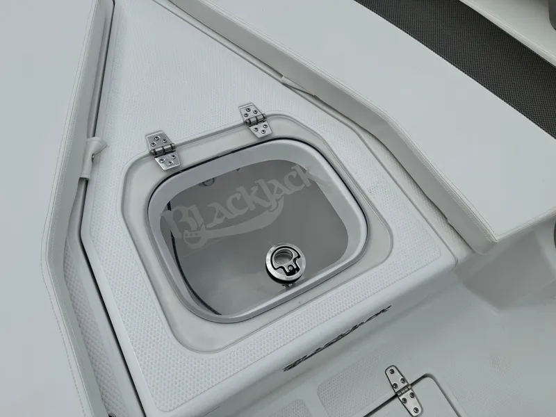 Slide: The Image of Livewell compartment on 2025 BlackJack 256 Coastal boat, featuring secure latch and sleek design. - 12