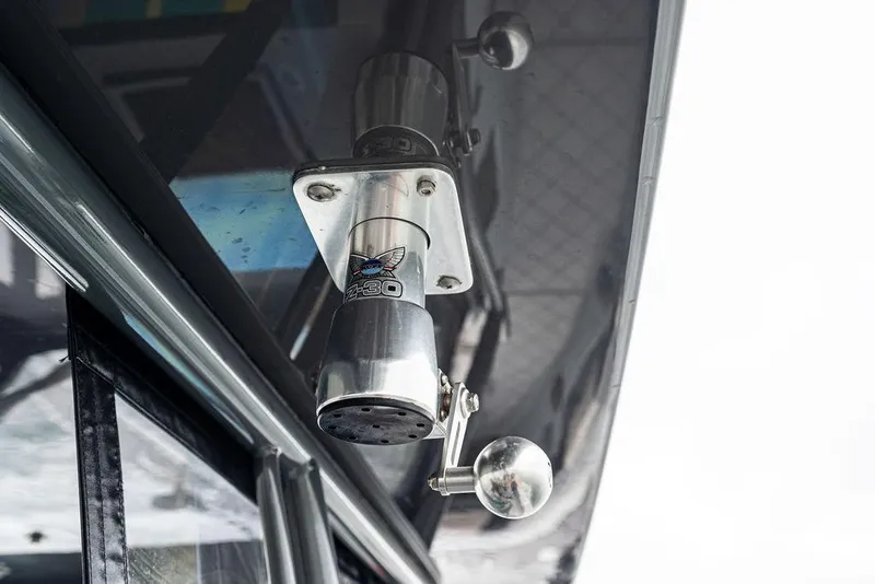 Slide: The Image of Close-up of a 2020 Front Runner 39 CC boat component, featuring a metal fitting. - 26