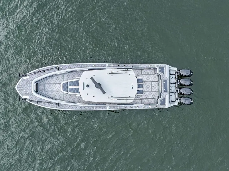 Slide: The Image of Aerial view of 2020 Front Runner 39 CC boat on water. - 8