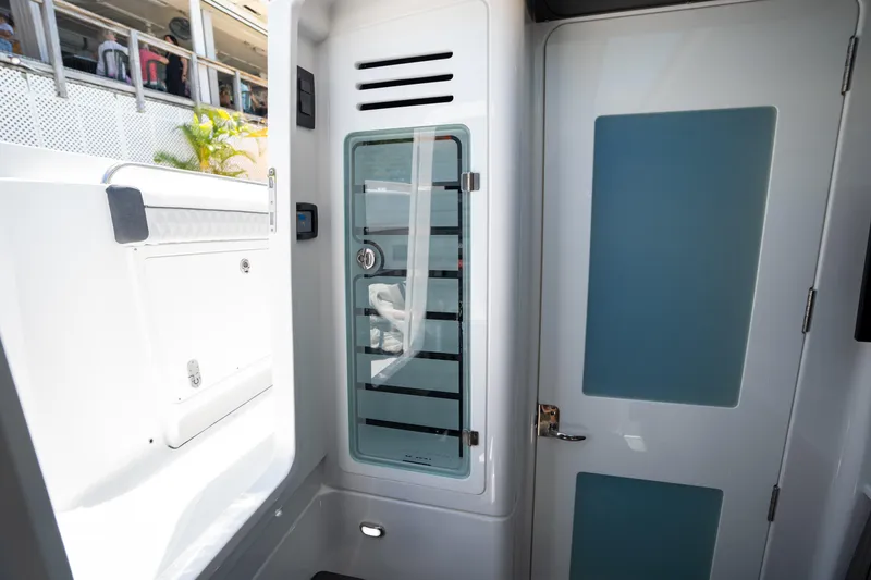 Slide: The Image of 2024 Blackfin 400CC interior with modern design and sleek storage features. - 39