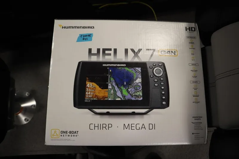 Slide: The Image of Humminbird Helix 7 CHIRP Mega DI fish finder box on Crestliner 1950 Super Hawk 2025. - 29
