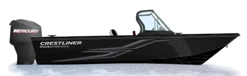 Slide: The Image of 2025 Crestliner 1950 Super Hawk boat with Mercury outboard motor, side view. - 43