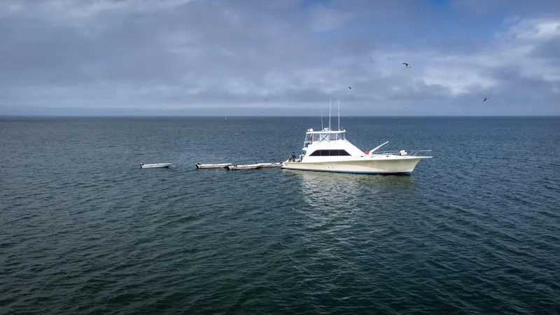 Slide: The Image of Ocean Yachts 63 Convertible Manns 1987 on calm sea. - 5
