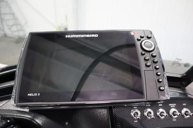 Slide: The Image of Humminbird Helix 9 fish finder on 2025 Lowe 1775 FM WT boat dashboard. - 26