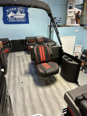 Slide: The Image of 2025 Bennington 24 MFB boat interior with stylish seating at River City Boat Sales. - 4