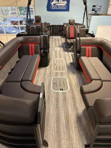 Slide: The Image of 2025 Bennington 24 MFB pontoon boat interior with luxurious seating and modern design. - 5