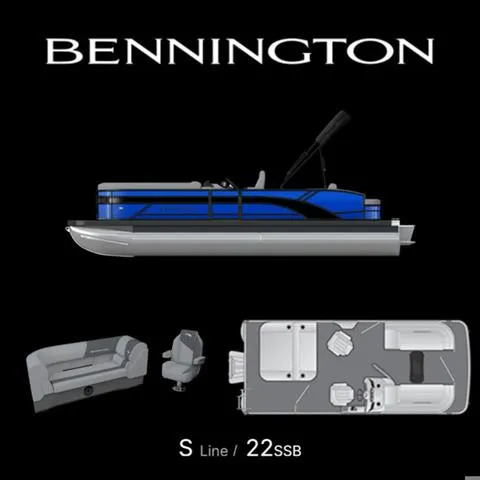 Slide: The Image of 2025 Bennington 22SSB-SPS pontoon boat in a factory setting, showcasing sleek design. - 6