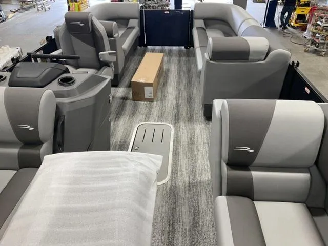 Slide: The Image of Interior of 2025 Bennington 22 SSR pontoon boat with gray seating and modern design. - 20