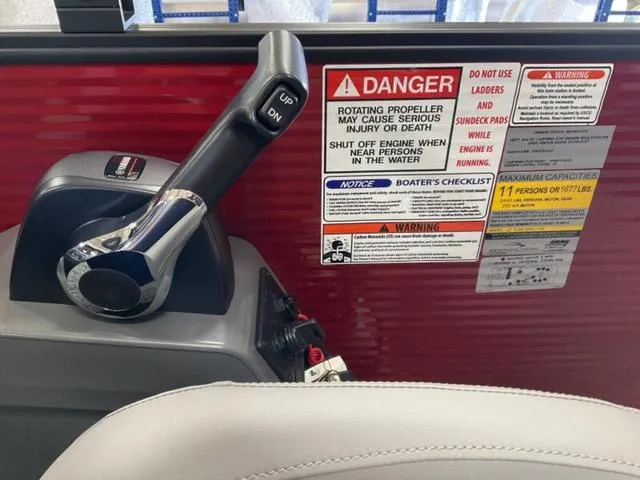 Slide: The Image of Control panel of 2025 Bennington 23 SSB with safety warnings and capacity details. - 17