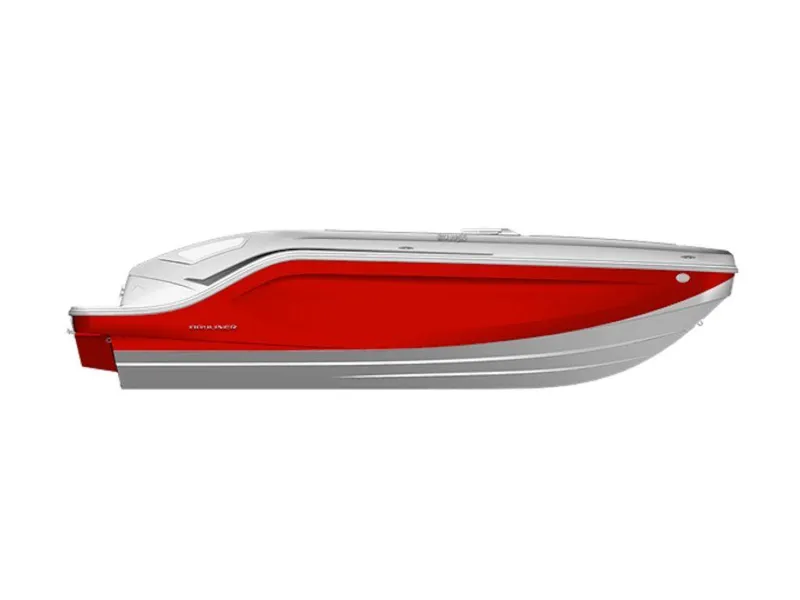 Slide: The Image of 2024 Bayliner DX2050 boat, red and white design, side view. - 45