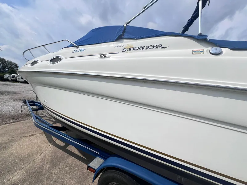 Slide: The Image of 2001 Sea Ray 260 Sundancer boat on trailer, side view. - 36