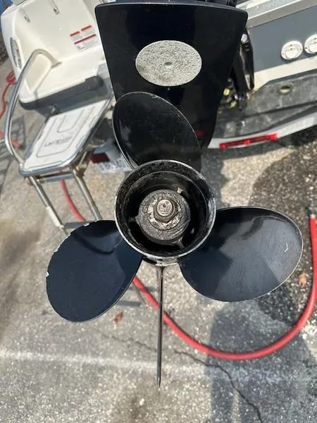 Slide: The Image of Close-up of a Mako 180 CC 2019 boat propeller on a trailer. - 13